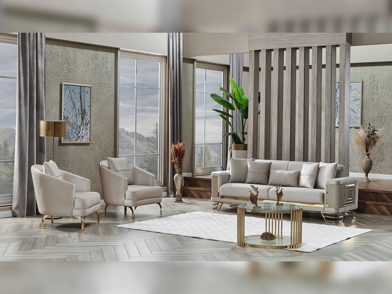 Neva 3-pieces (Sofa & Loveseat & Chair) Livingroom in Beige - 200-SER-NEV-VELVET260-321