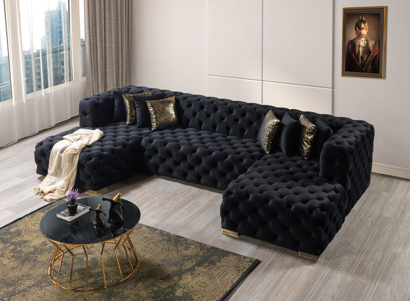 Neva Black Velvet Double Chaise Sectional - DMV FurnitureSectional
