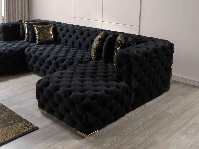 Neva Black Velvet Double Chaise Sectional - DMV FurnitureSectional
