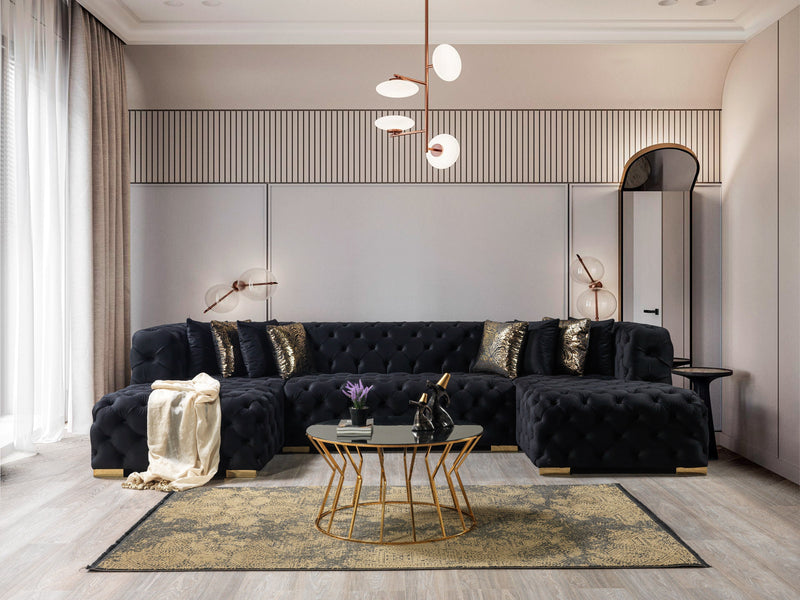 Neva Black Velvet Double Chaise Sectional - DMV FurnitureSectional