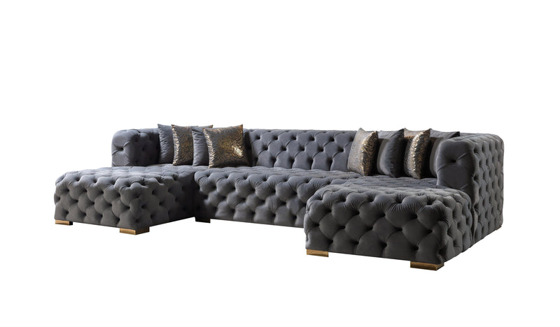 Neva Gray Velvet Double Chaise Sectional - DMV FurnitureSectional