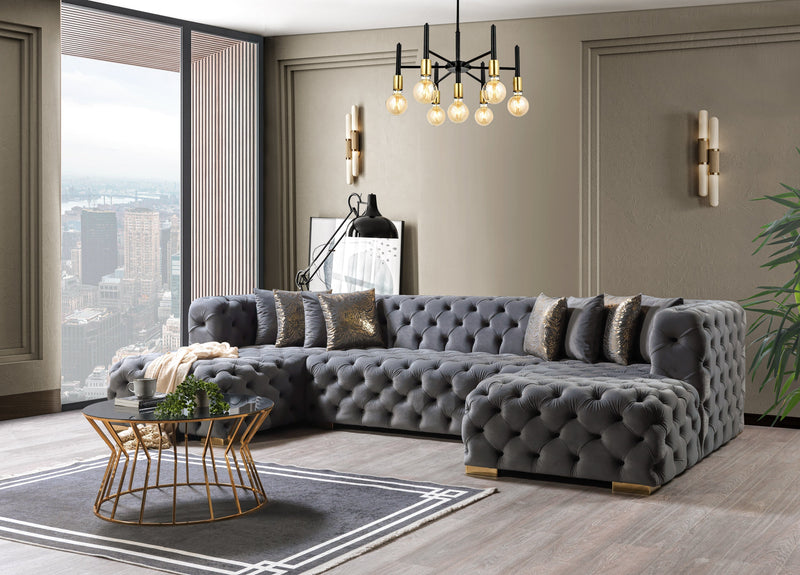 Neva Gray Velvet Double Chaise Sectional - DMV FurnitureSectional