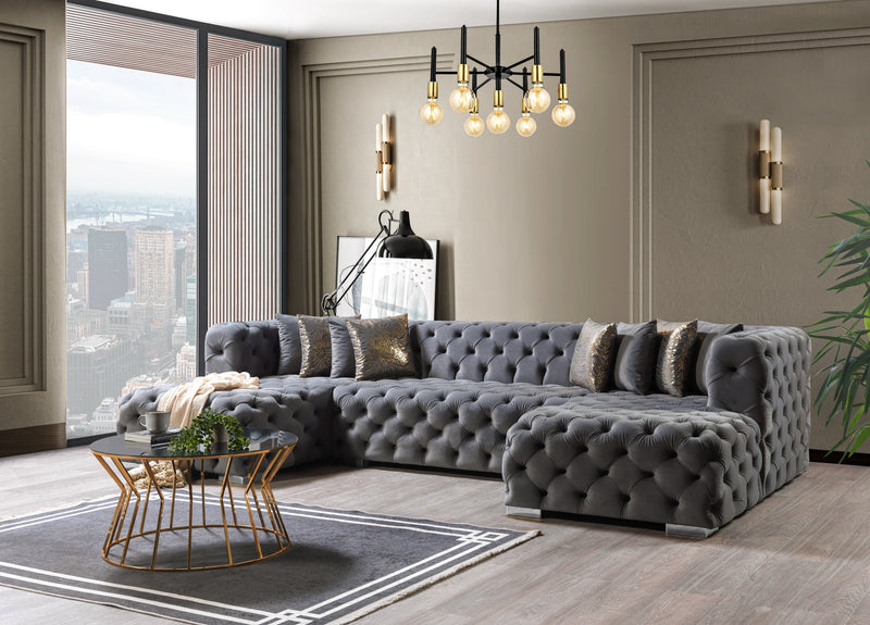 Neva Gray Velvet Double Chaise Sectional - DMV FurnitureSectional