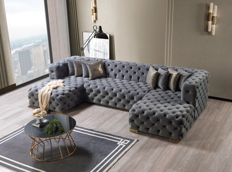 Neva Gray Velvet Double Chaise Sectional - DMV FurnitureSectional