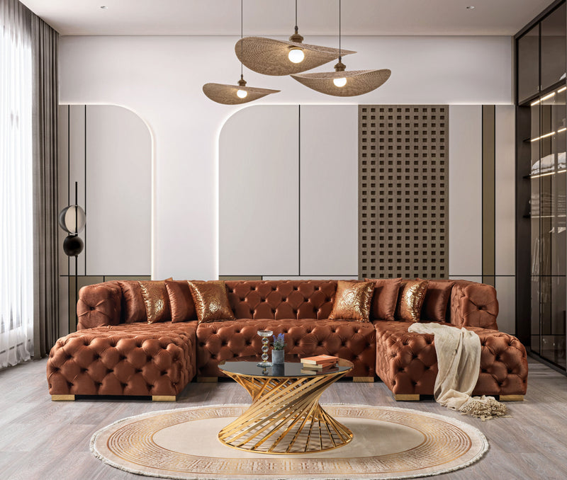 Neva Orange Velvet Double Chaise 138" Sectional [ETA: 8/23] - DMV FurnitureSectional