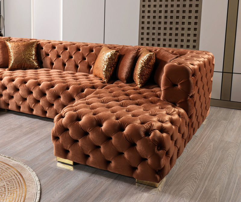 Neva Orange Velvet Double Chaise 138" Sectional [ETA: 8/23] - DMV FurnitureSectional