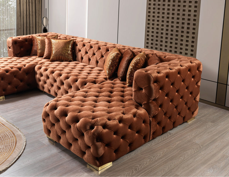 Neva Orange Velvet Double Chaise 138" Sectional [ETA: 8/23] - DMV FurnitureSectional