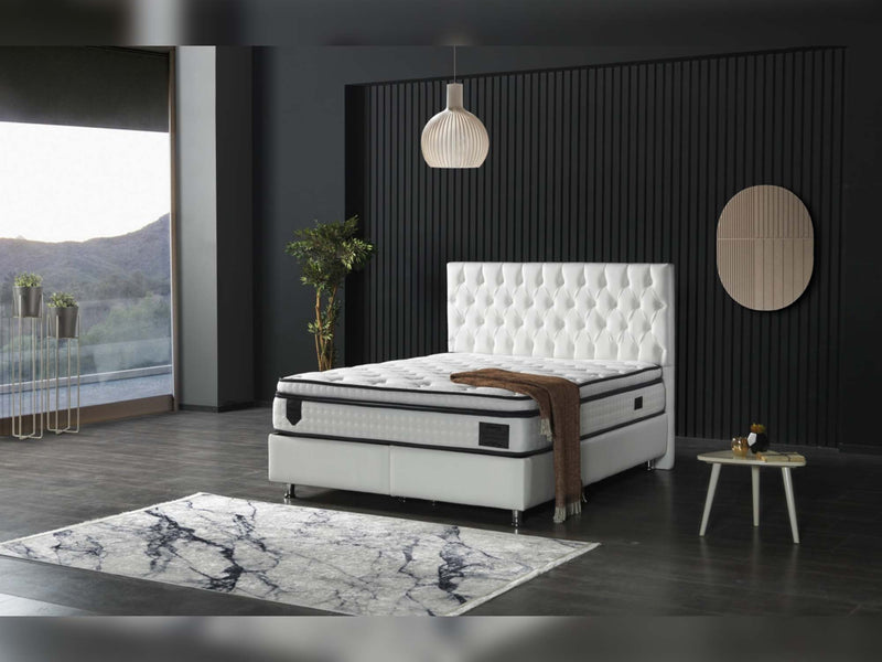 Nevada Storage Bed With Headboard White Vinyl - Queen in White - 110-NEV-WHIPU-150-SB