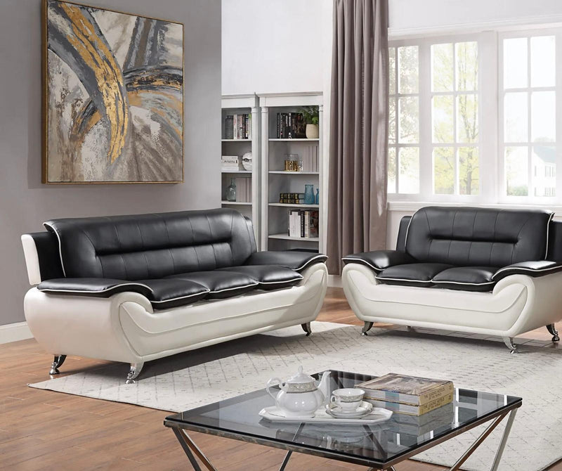 New York Black & White Sofa & Loveseat - NEW-YORK-BK-WT-SLS