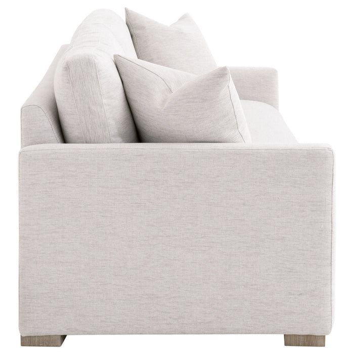 Clara 86" Slim Arm Sofa in Performance Stone Basketweave, Natural Gray Oak