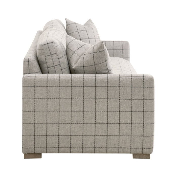 Clara 86" Slim Arm Sofa in Performance Windowpane Cement, Natural Gray Oak