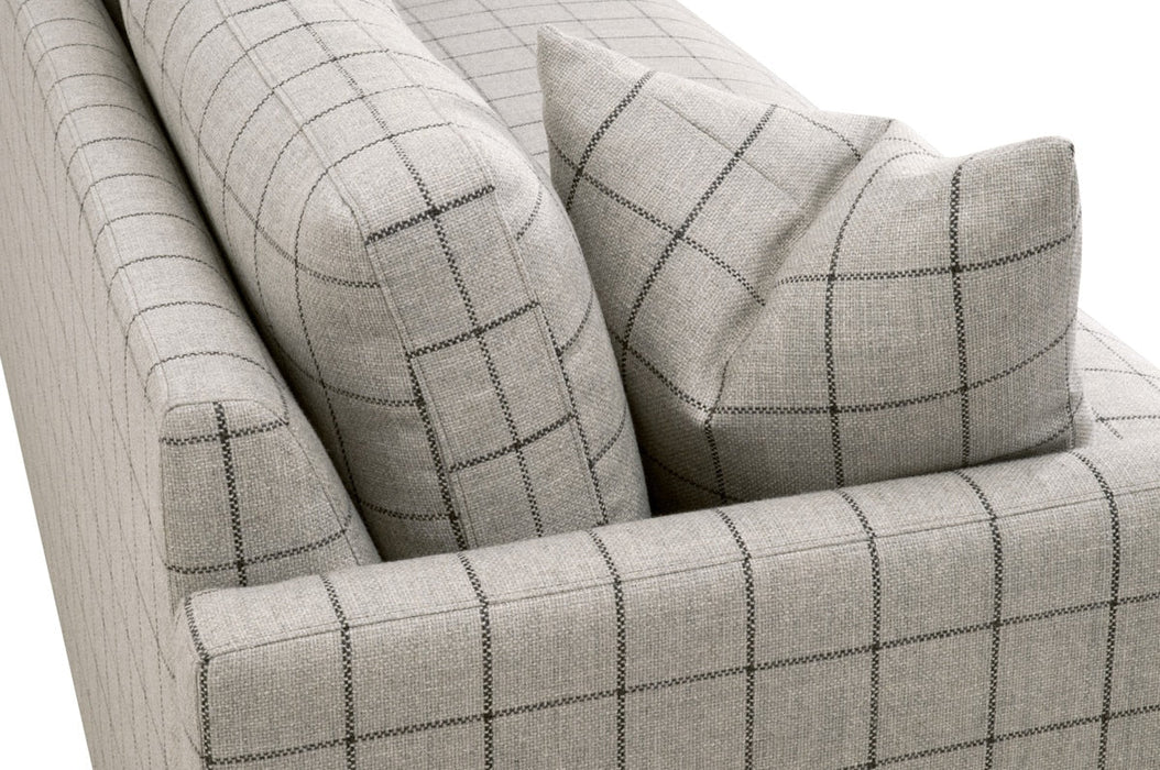 Clara 86" Slim Arm Sofa in Performance Windowpane Cement, Natural Gray Oak