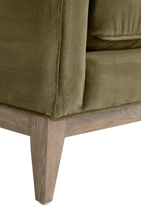 Parker 86" Post Modern Sofa in Olive Velvet, Natural Gray Oak