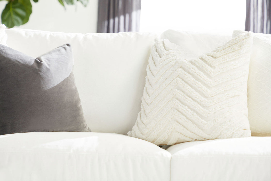Manhattan 85" Wood Trim Sofa in Livesmart Peyton-Pearl, Natural Gray Oak