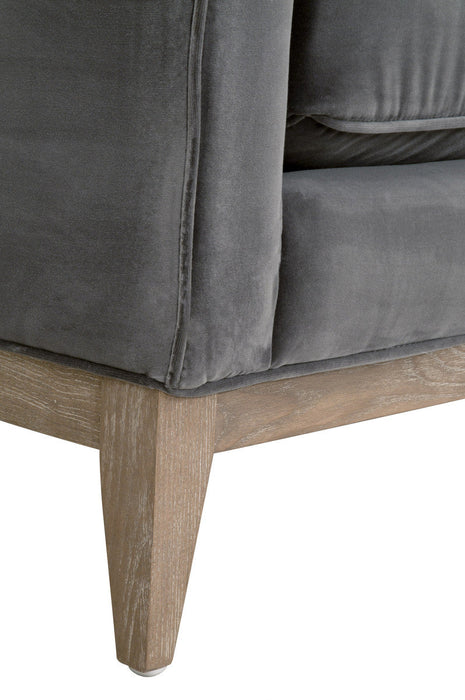 Parker 86" Post Modern Sofa in Dark Dove Velvet, Natural Gray Oak