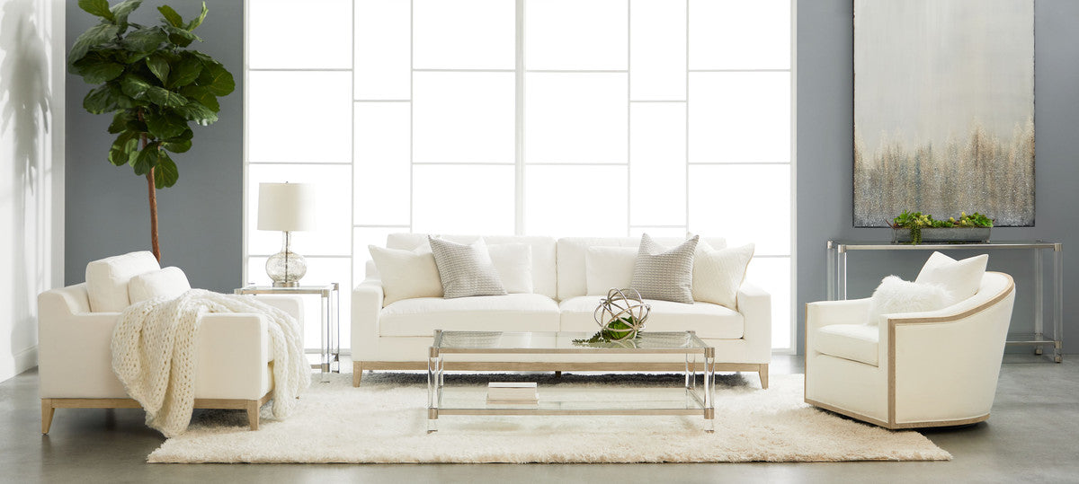 Vienna 96" Track Arm Sofa in Livesmart Peyton-Pearl, Natural Gray Oak