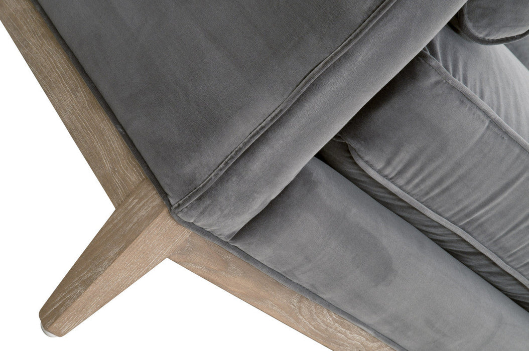 Parker 86" Post Modern Sofa in Dark Dove Velvet, Natural Gray Oak
