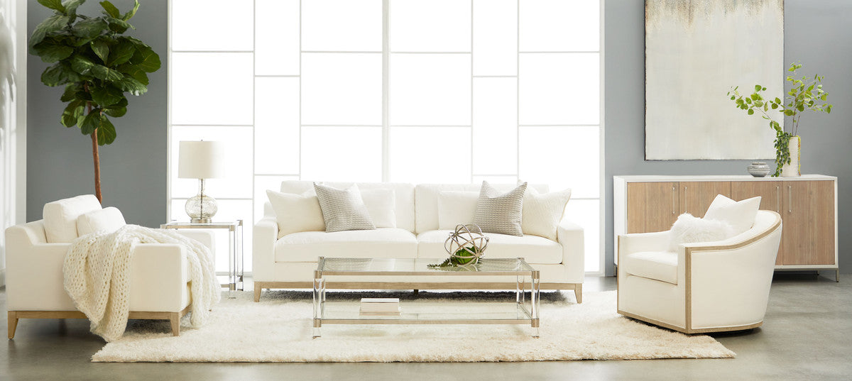 Vienna 96" Track Arm Sofa in Livesmart Peyton-Pearl, Natural Gray Oak