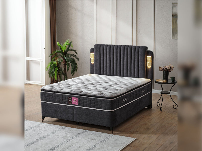 Nilufer Storage Bed With Headboard - Queen in Beige - 200-ELIF-NIL-150-EY382-SB