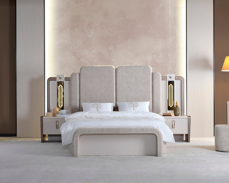 Nirvana Bedroom (Bed & Dresser With Mirror & Bench & Ottoman & 2 Nightstand & Wardrobe) - King - 120-NIR-KB-SET-1