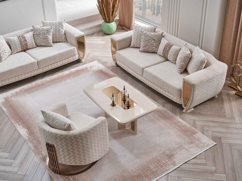Nirvana San 4-pieces (2 Sofa & 2 Chair) Livingroom in Cream - 200-SAN-NIR-CRE-3311