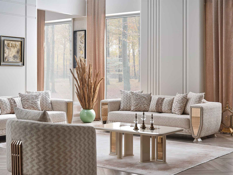 Nirvana San 4-pieces (2 Sofa & 2 Chair) Livingroom in Cream - 200-SAN-NIR-CRE-3311
