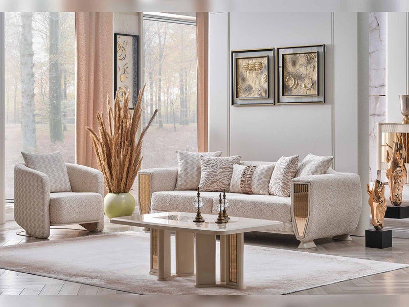 Nirvana San 4-pieces (2 Sofa & 2 Chair) Livingroom in Cream - 200-SAN-NIR-CRE-3311