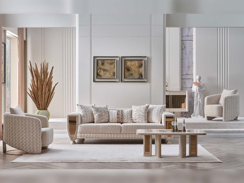 Nirvana San 4-pieces (2 Sofa & 2 Chair) Livingroom in Cream - 200-SAN-NIR-CRE-3311