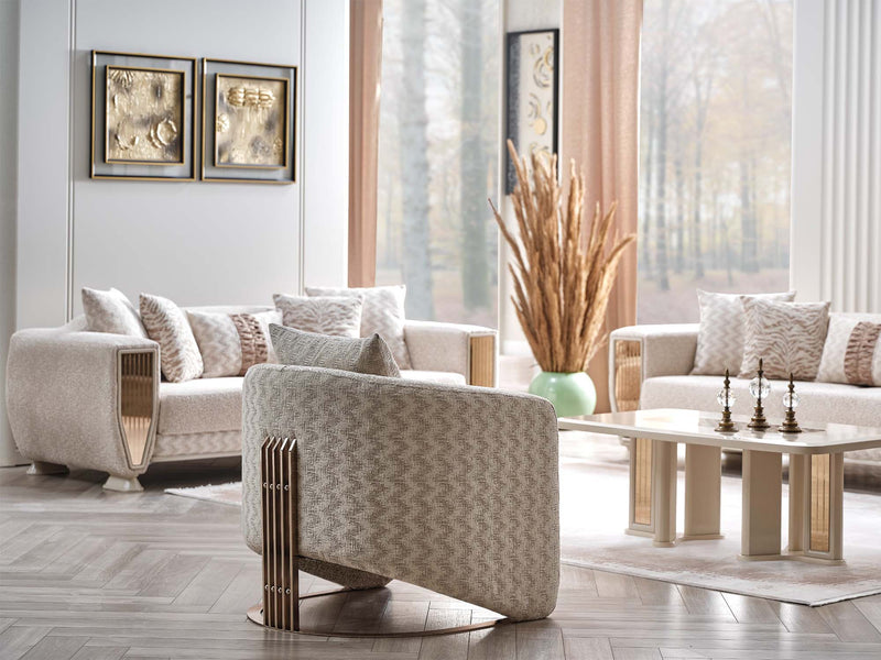 Nirvana San 4-pieces (2 Sofa & 2 Chair) Livingroom in Cream - 200-SAN-NIR-CRE-3311