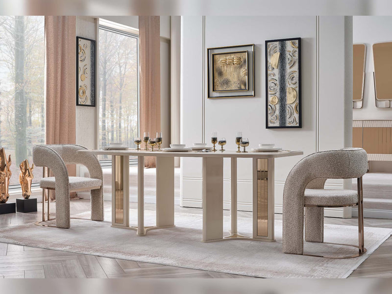 Nirvana San Diningroom (Consol With Mirror & Dining Table & 6 Dining Chair) - 200-SAN-NIR-DT-6-SET