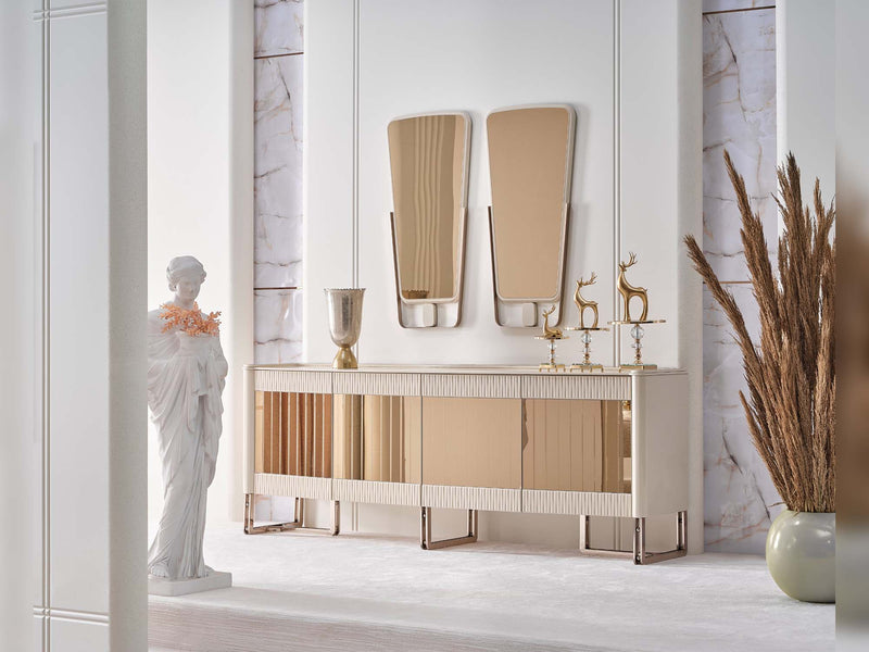 Nirvana San Diningroom (Consol With Mirror & Dining Table & 6 Dining Chair) - 200-SAN-NIR-DT-6-SET