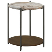 Noemie Round Marble Top Accent Side Table White and Gunmetal - 931204