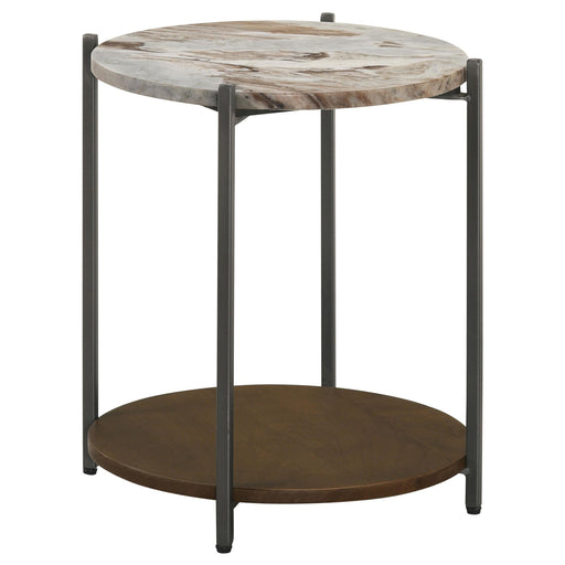 Noemie Round Marble Top Accent Side Table White and Gunmetal - 931204
