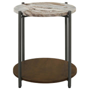Noemie Round Marble Top Accent Side Table White and Gunmetal - 931204