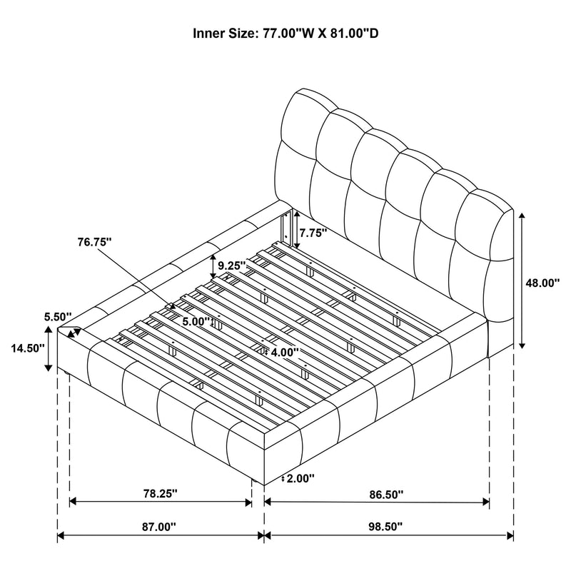 Nollet 48-inch Upholstered Eastern King Platform Bed Grey - 315917GRYKE
