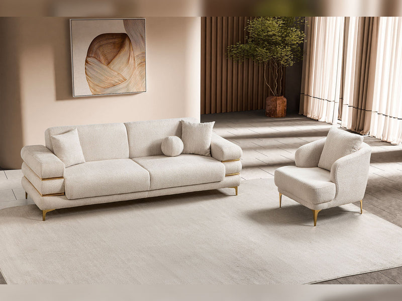Odessa  3-pieces (Sofa & Loveseat & Chair) Livingroom Set - Gold in Cream - 200-ST-ODE-ISTANBUL01-321