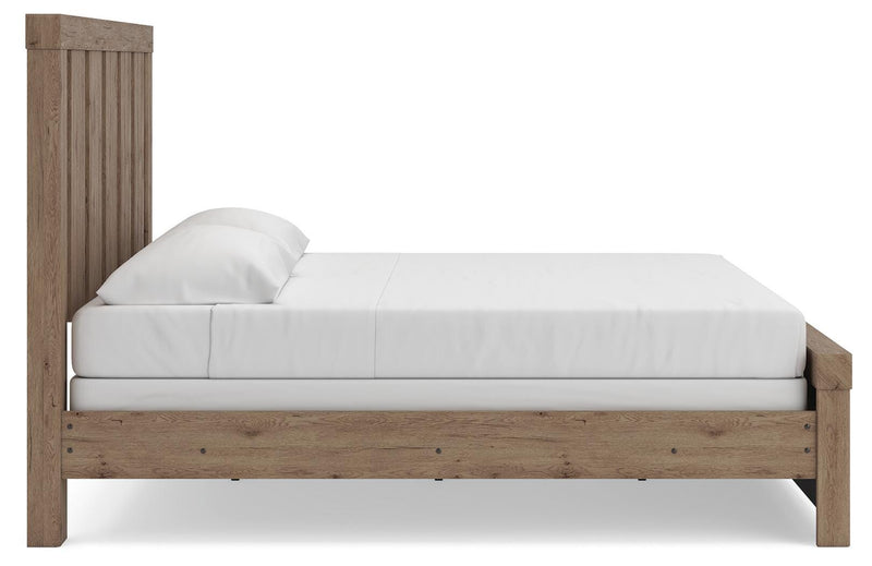 Oliandon King Panel Bed, Dresser and Mirror in Light Brown - PKG025180