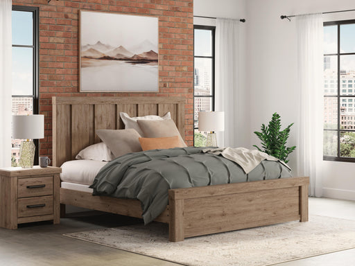 Oliandon King Panel Bed. Dresser, Mirror and Nightstand in Light Brown - PKG025184