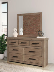 Oliandon King Panel Bed. Dresser, Mirror and Nightstand in Light Brown - PKG025184