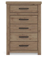 Oliandon King Panel Storage Bed, Dresser and Chest in Light Brown - PKG025208