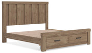 Oliandon King Panel Storage Bed, Dresser and Mirror in Light Brown - PKG025207