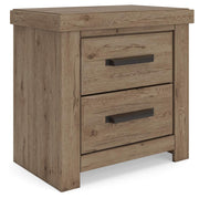 Oliandon King Panel Storage Bed, Dresser and Nightstand in Light Brown - PKG025214
