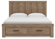 Oliandon King Panel Storage Bed, Dresser, Mirror and Chest in Light Brown - PKG025211
