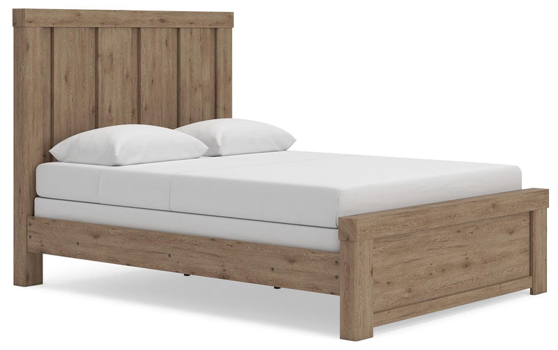 Oliandon Queen Panel Bed, Dresser and Chest in Light Brown - PKG025163