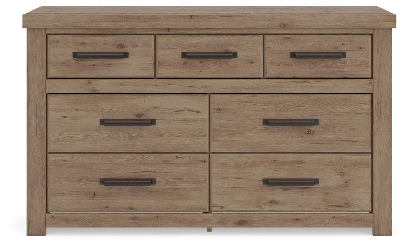 Oliandon Queen Panel Bed, Dresser and Nightstand in Light Brown - PKG025169