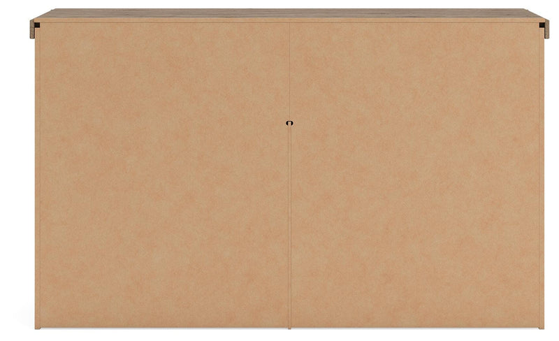 Oliandon Queen Panel Bed, Dresser and Nightstand in Light Brown - PKG025169