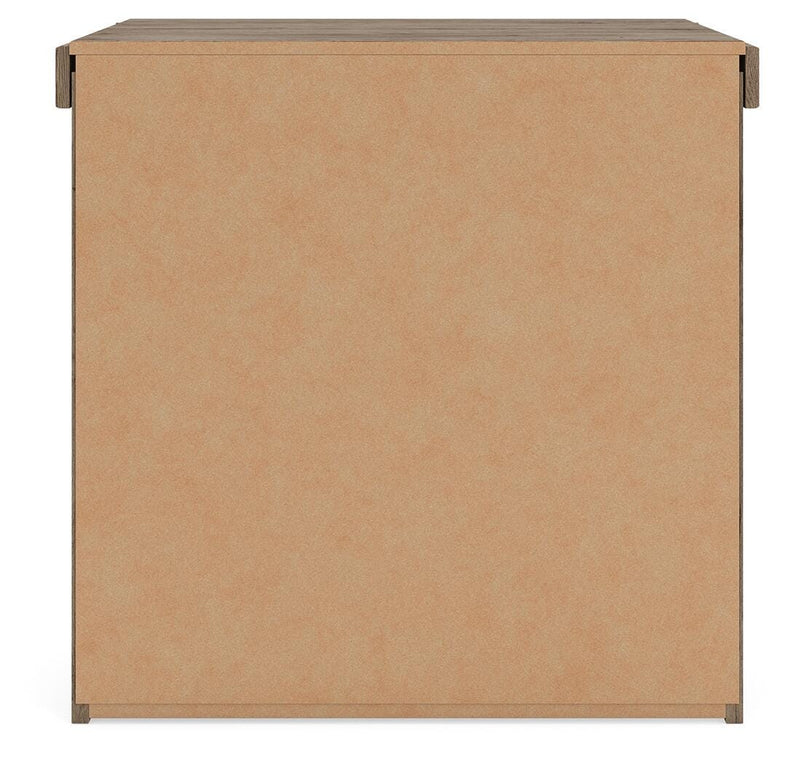 Oliandon Queen Panel Bed, Dresser and Nightstand in Light Brown - PKG025169