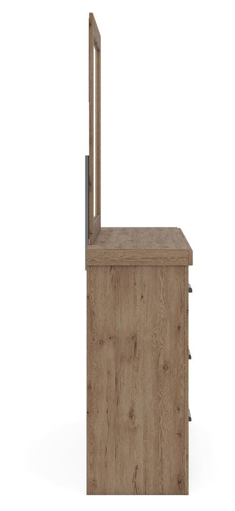 Oliandon Queen Panel Bed. Dresser, Mirror and Nightstand in Light Brown - PKG025165