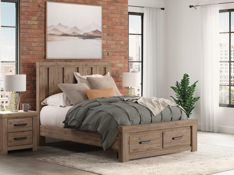 Oliandon Queen Panel Storage Bed, Chest and Nightstand in Light Brown - PKG025174