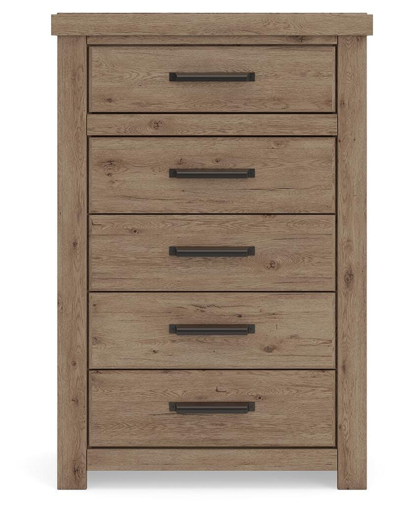 Oliandon Queen Panel Storage Bed, Chest and Nightstand in Light Brown - PKG025174